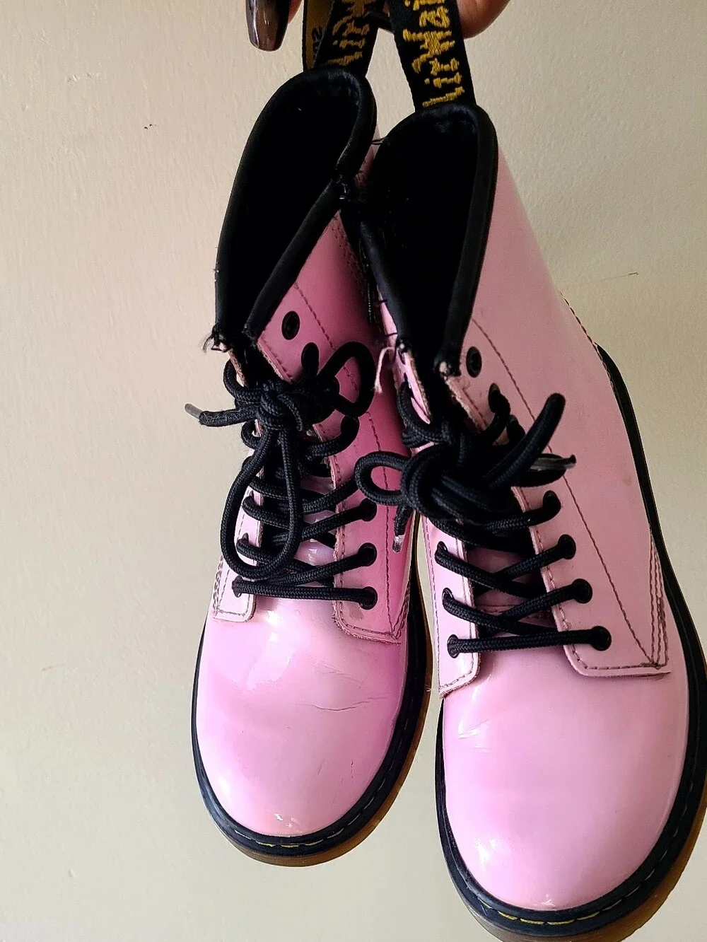 Dr. Martens Girls Pink Patent Lace-Up Ankle Boots Kids Size 3